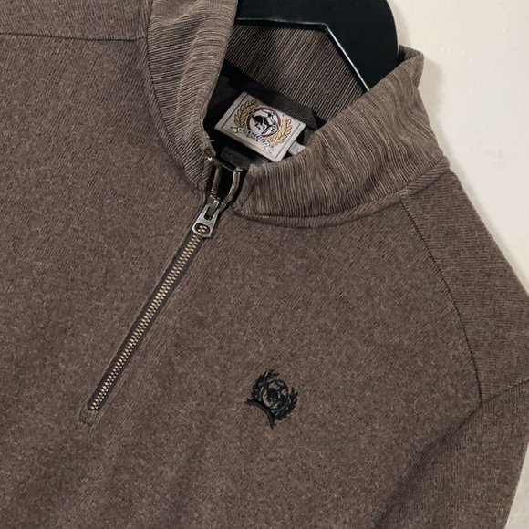 Cinch 1/4 Zip Cotton Knit Pullover Sweater in Brown Men's Size L - Picture 1 of 9